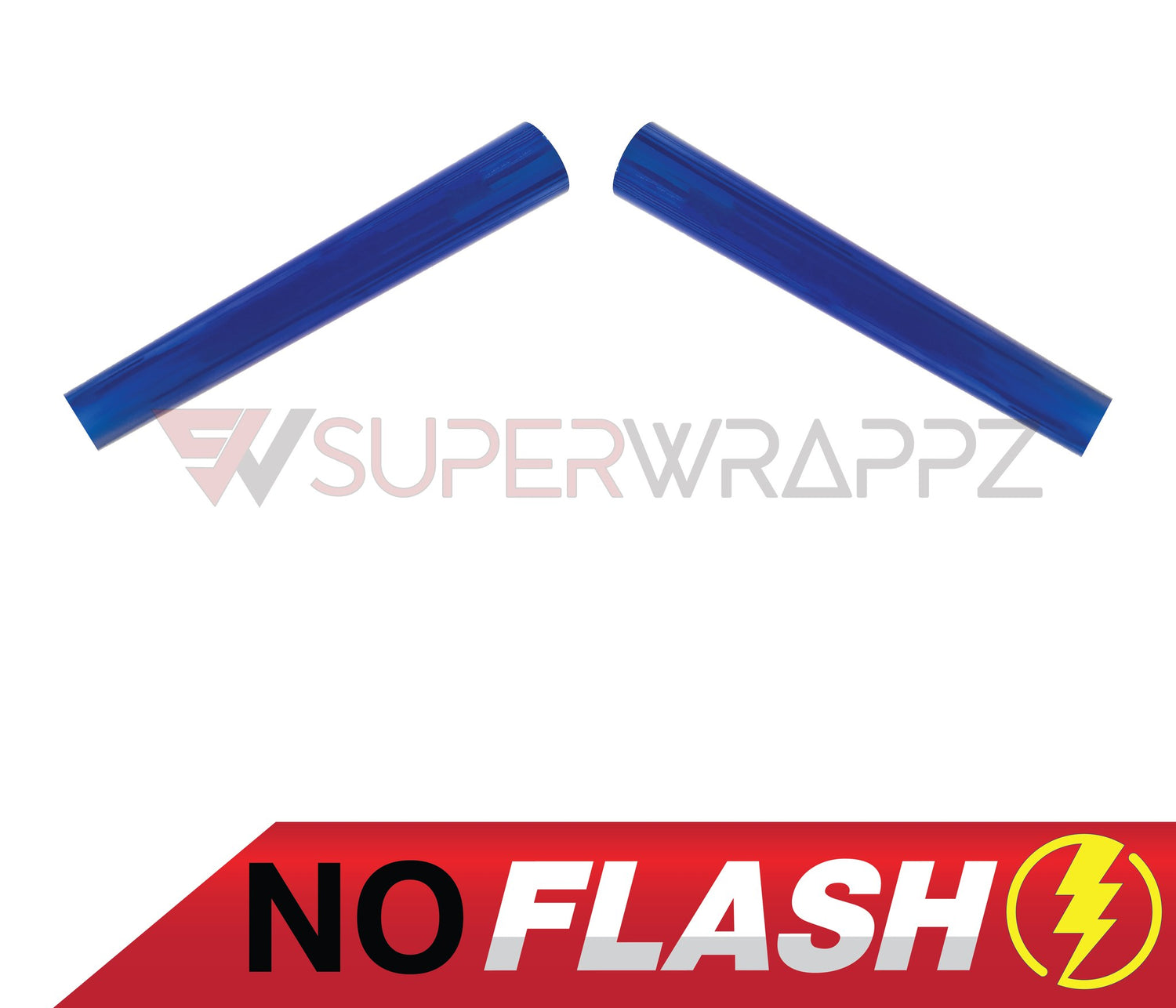 SuperWrappz blue reflective V-brace kit — two pre-cut vinyl strips shown isolated on white. Compatible with BMW — Not Genuine BMW Parts.
