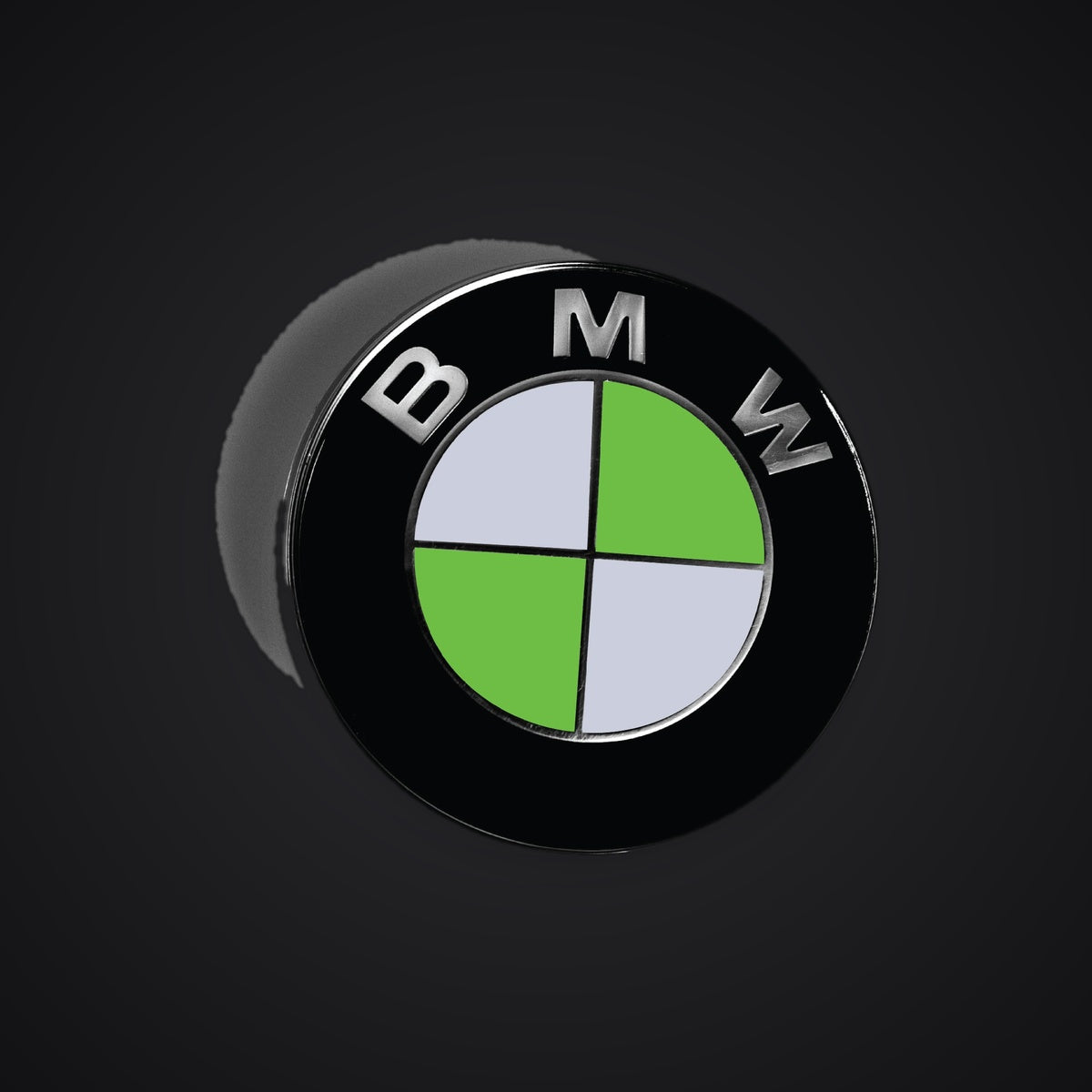 White Green Gloss BMW badge overlay — SuperWrappz hero. Compatible with BMW — Not Genuine BMW Parts.