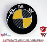 Black & Yellow Carbon Badge Emblem Overlay FOR BMW Sticker Vinyl 2 Quadrants covered in each colour FITS YOUR BMW'S Hood Trunk Rims Steering Wheel