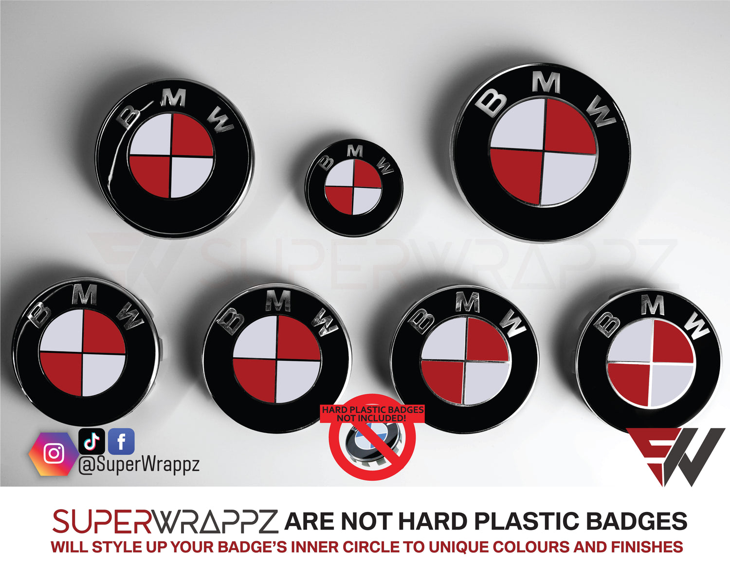 England and Canada Flag BMW badge overlay by SuperWrappz on E/F Series emblems, aftermarket cast-vinyl set