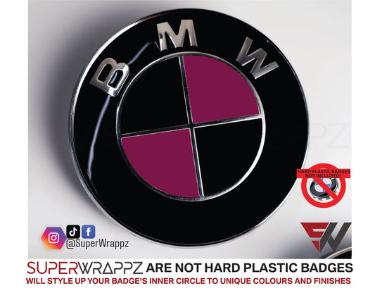 Black & Pink Fuchsia Gloss V1 BMW Badge Overlay — Compatible with E/F Series | SuperWrappz