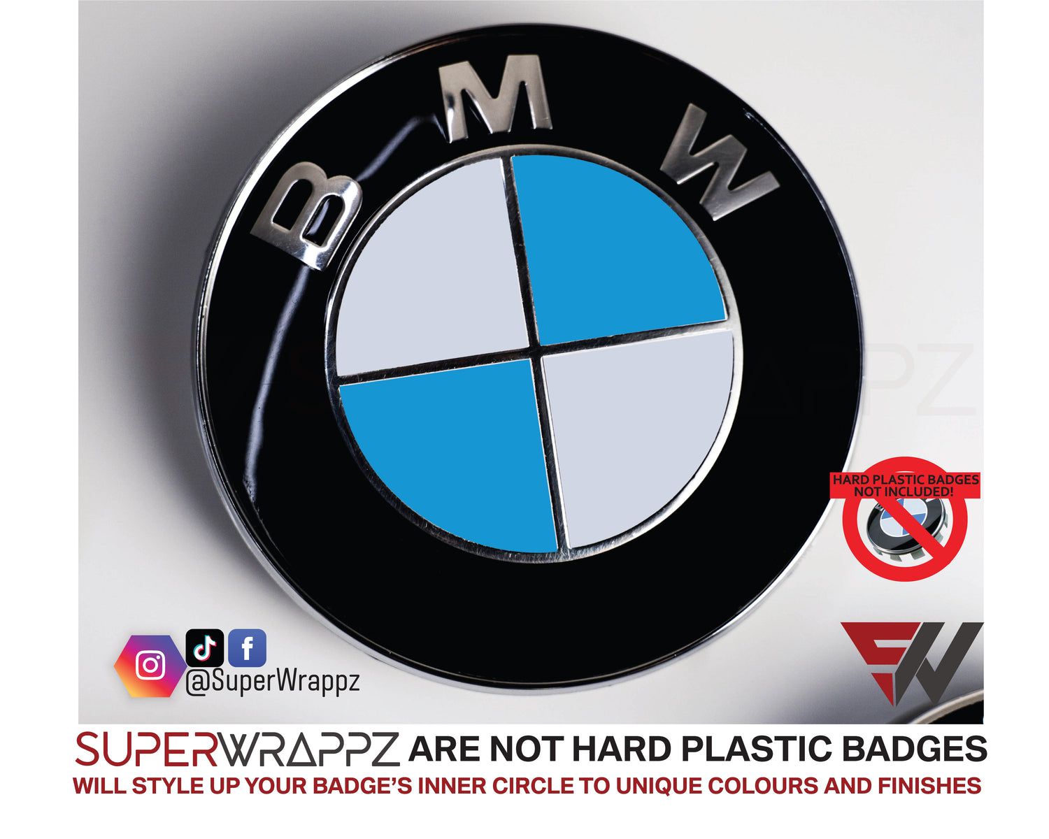 White & Baby Blue Gloss V1 BMW Badge Overlay — Compatible with E/F Series | SuperWrappz