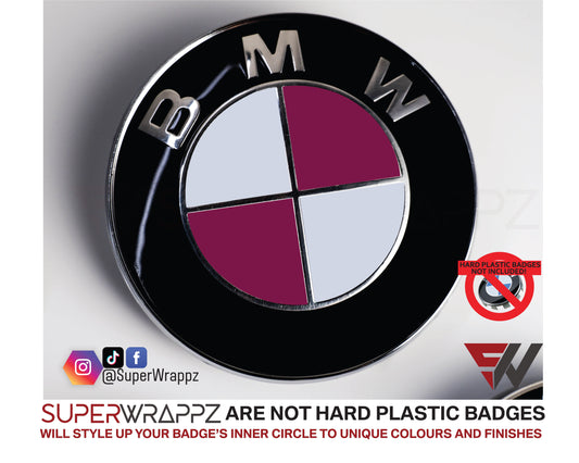 White & Pink Fuchsia Gloss V1 BMW Badge Overlay — Compatible with E/F Series | SuperWrappz