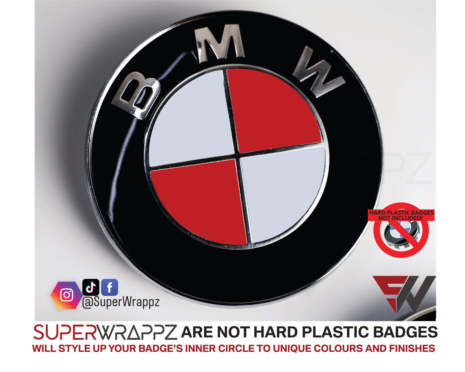White & Red Gloss V1 BMW Badge Overlay — Compatible with E/F Series | SuperWrappz