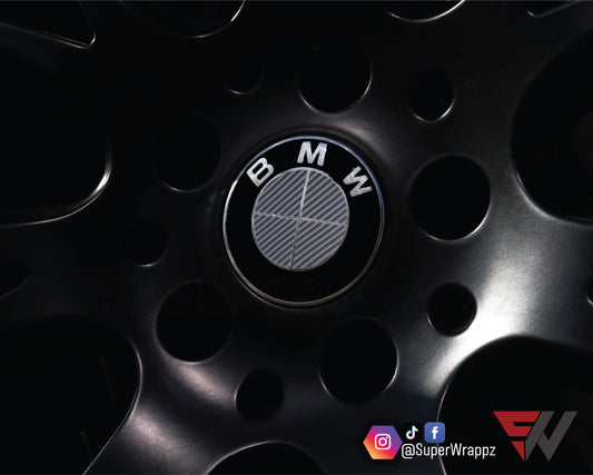 Full Dark Grey Carbon V1 BMW Badge Overlay — Compatible with E/F Series | SuperWrappz