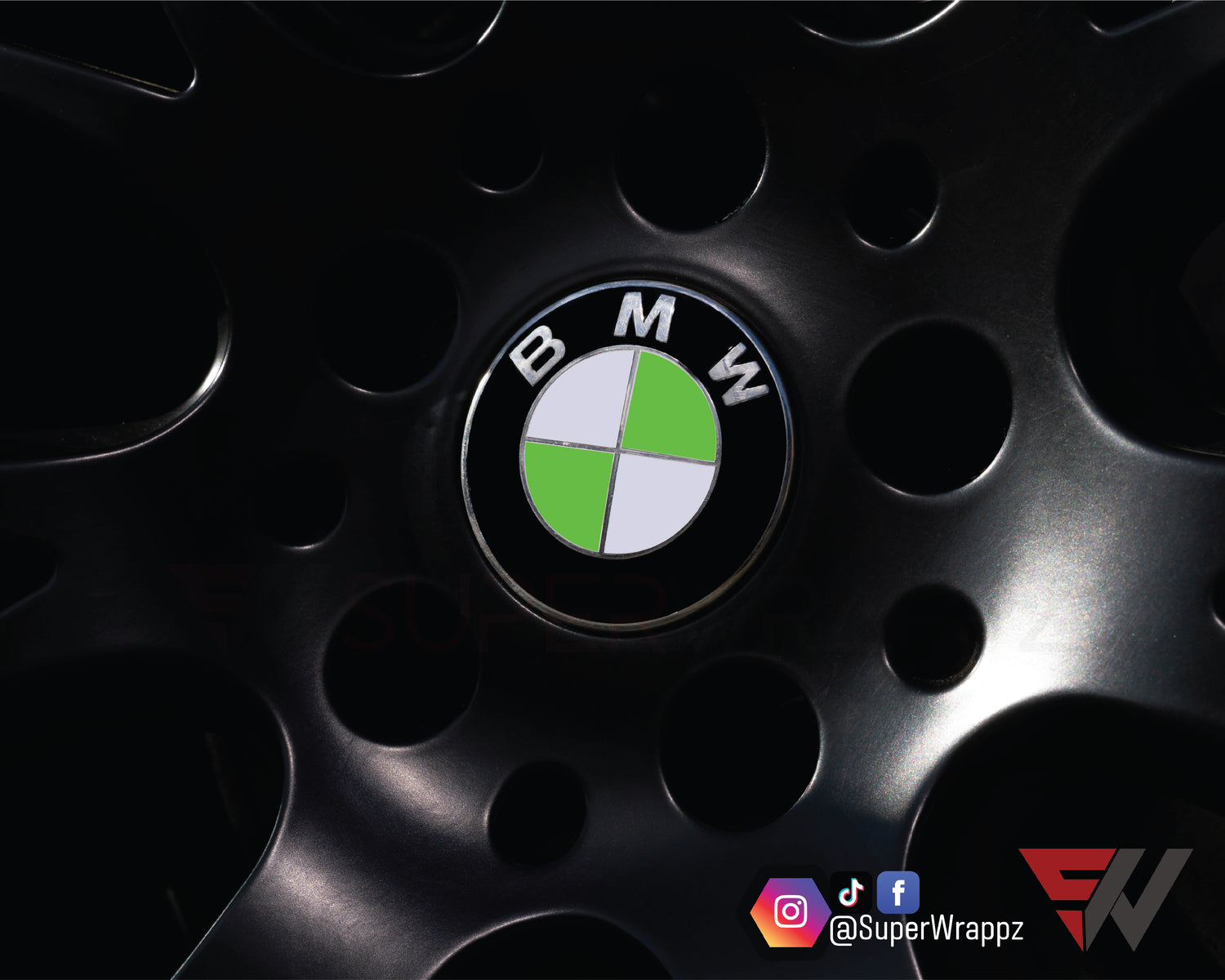 White & Green Gloss V1 BMW Badge Overlay — Compatible with E/F Series | SuperWrappz