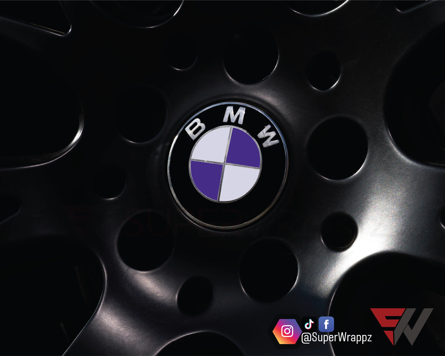 White & Purple Gloss V1 BMW Badge Overlay — Compatible with E/F Series | SuperWrappz