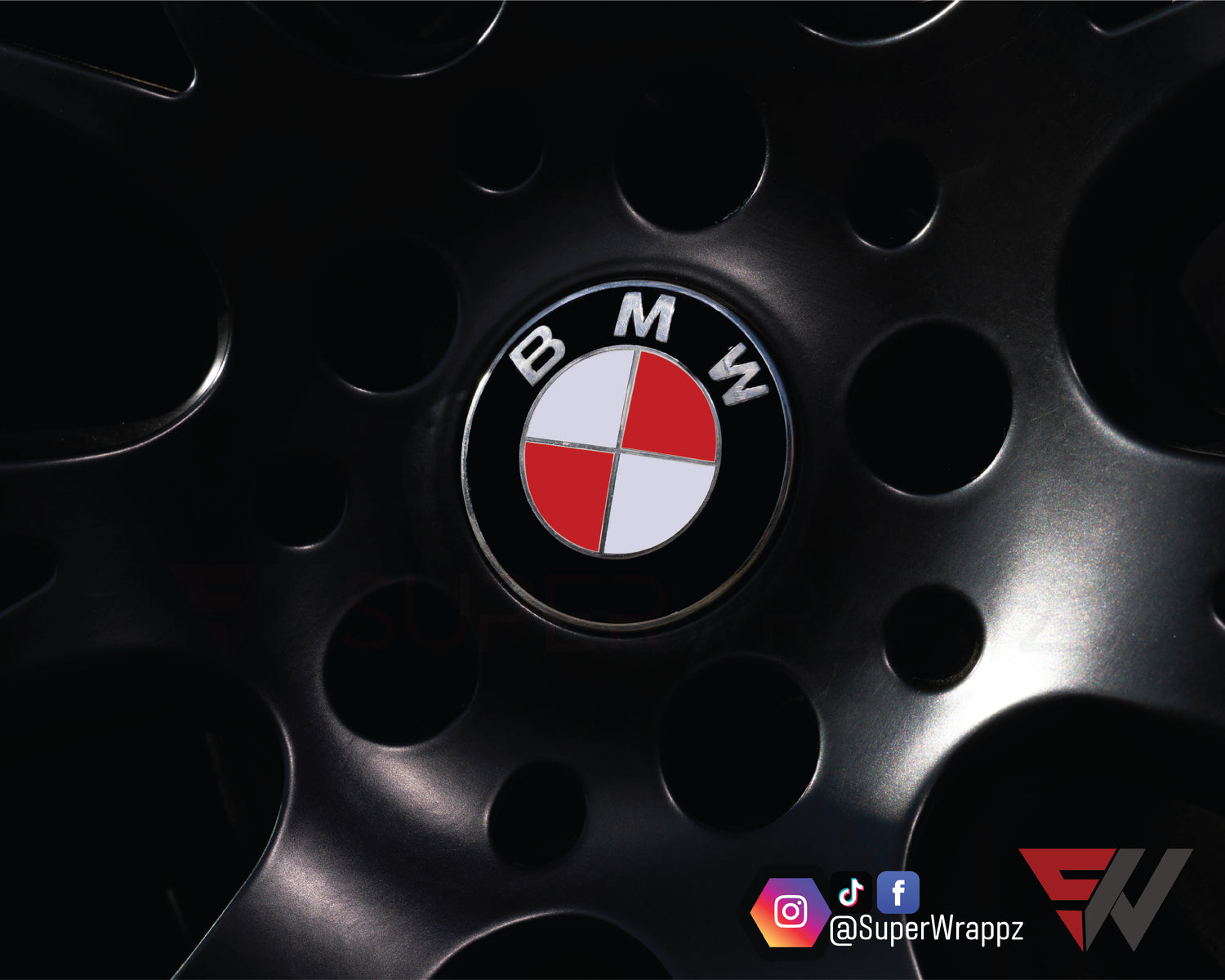 White & Red Gloss V1 BMW Badge Overlay — Compatible with E/F Series | SuperWrappz