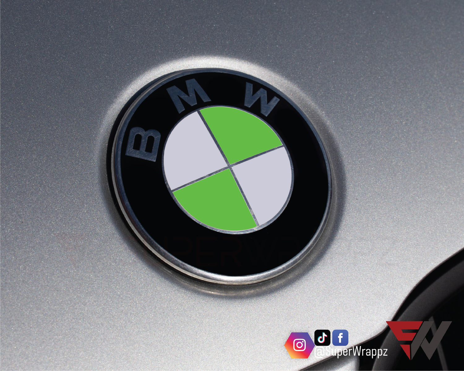 White & Green Gloss V1 BMW Badge Overlay — Compatible with E/F Series | SuperWrappz