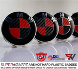 Black & Red Carbon Badge Emblem Overlay FOR BMW Sticker Vinyl 2 Quadrants covered in each colour FITS YOUR BMW'S Hood Trunk Rims Steering Wheel