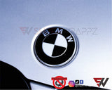 HALF BLACK GLOSS Badge Emblem Overlay FOR BMW Sticker VINYL 2 QUADRANTS COVERED FITS YOUR BMW'S HOOD TRUNK RIMS STEERING WHEEL