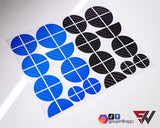 Black & Blue Carbon Badge Emblem Overlay FOR BMW Sticker Vinyl 2 Quadrants covered in each colour FITS YOUR BMW'S Hood Trunk Rims Steering Wheel