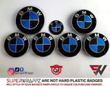 Black & Blue Carbon Badge Emblem Overlay FOR BMW Sticker Vinyl 2 Quadrants covered in each colour FITS YOUR BMW'S Hood Trunk Rims Steering Wheel