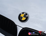 Black & Yellow Carbon Badge Emblem Overlay FOR BMW Sticker Vinyl 2 Quadrants covered in each colour FITS YOUR BMW'S Hood Trunk Rims Steering Wheel