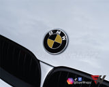 Black & Gold Gloss Badge Emblem Overlay FOR BMW Sticker Vinyl 2 Quadrants covered in each colour FITS YOUR BMW'S Hood Trunk Rims Steering Wheel