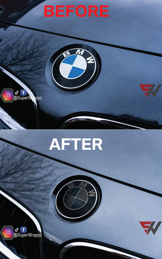 Dark Smoke BMW Badge Tint Overlay — 9-Piece | V1 Compatible | E/F Series | SuperWrappz