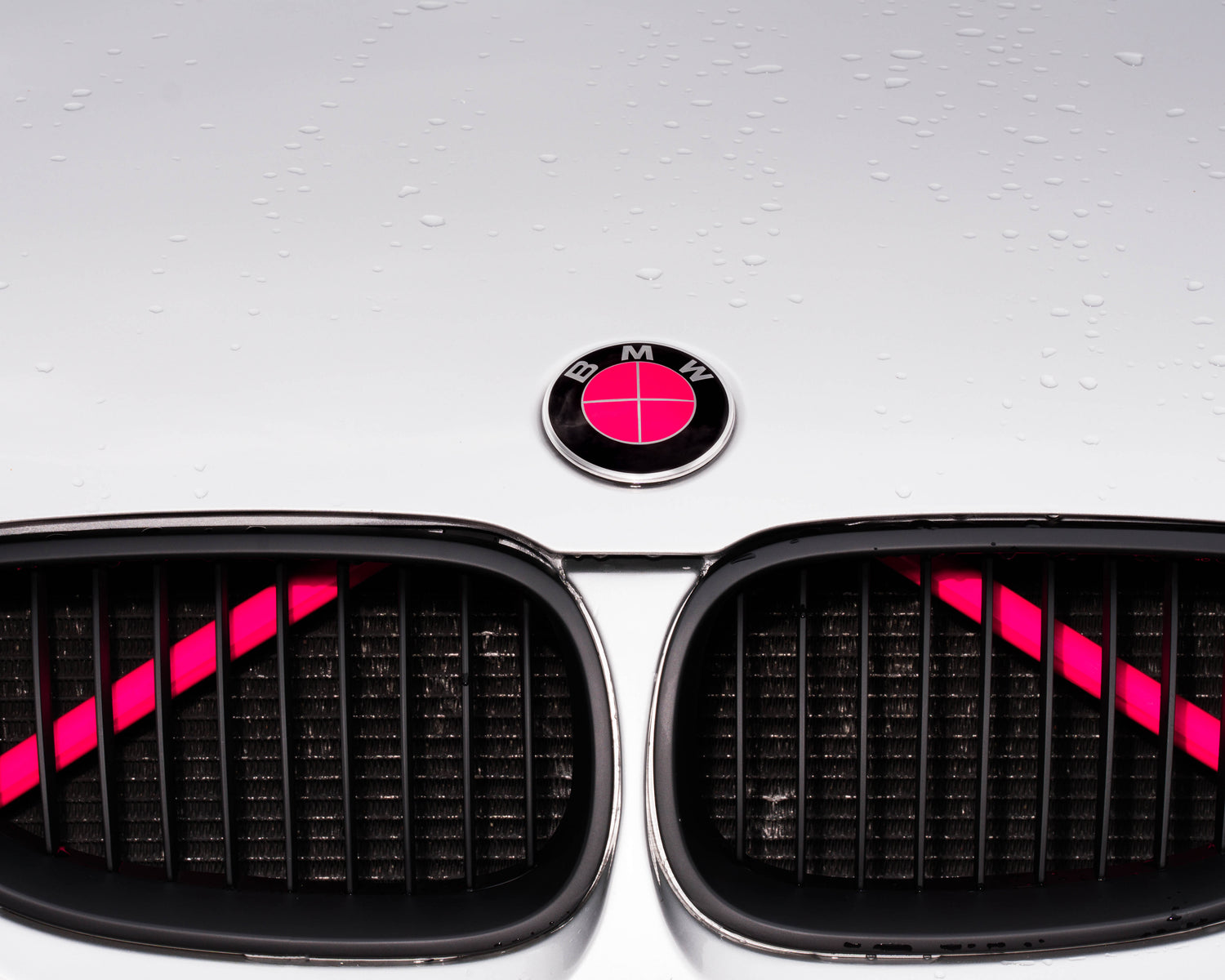Pink reflective V-brace and crash-bar vinyl overlay for BMW by SuperWrappz, aftermarket