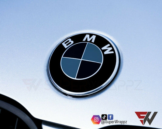 Black & Dark Grey Gloss V1 BMW Badge Overlay — Compatible with E/F Series | SuperWrappz