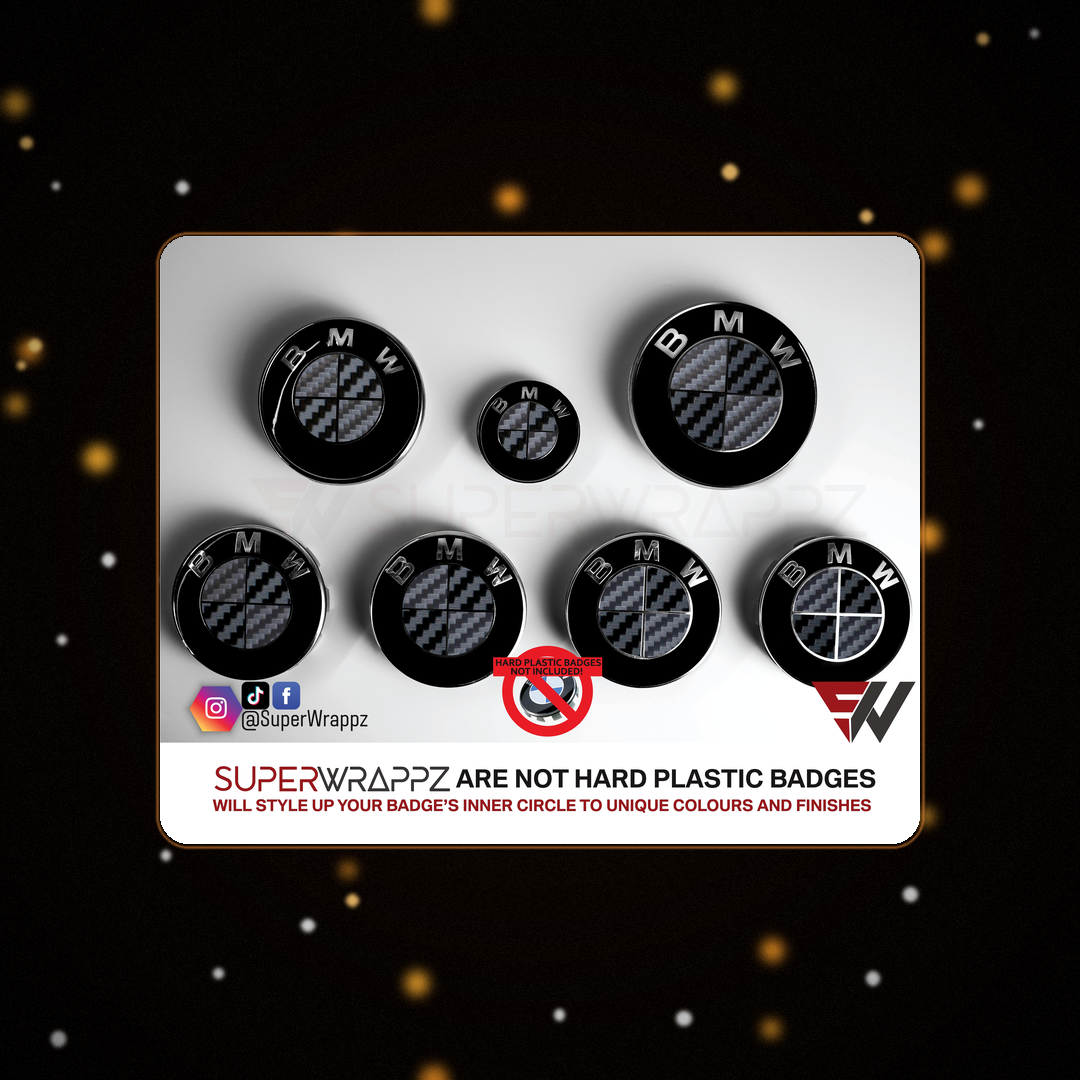 Black & Anthracite Carbon BMW badge overlay — SuperWrappz hero