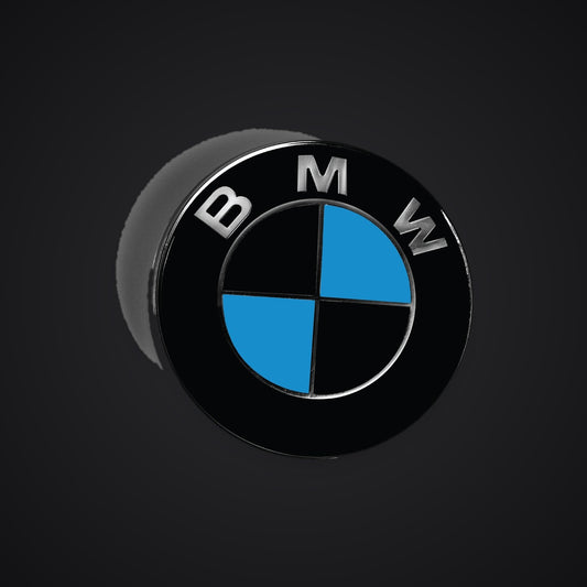 Black Baby Blue Gloss BMW badge overlay — SuperWrappz hero. Compatible with BMW — Not Genuine BMW Parts.