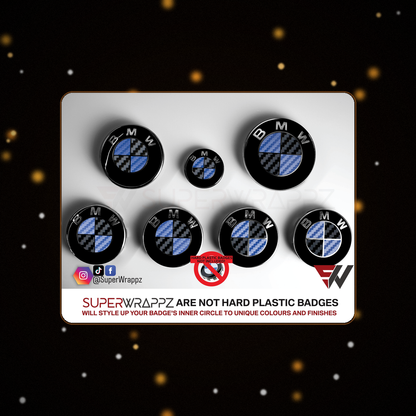 Black Dark Blue Carbon BMW badge overlay — SuperWrappz hero
