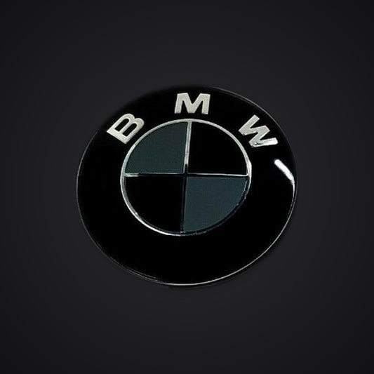 Black Dark Grey Matte BMW badge overlay — SuperWrappz hero. Compatible with BMW — Not Genuine BMW Parts.