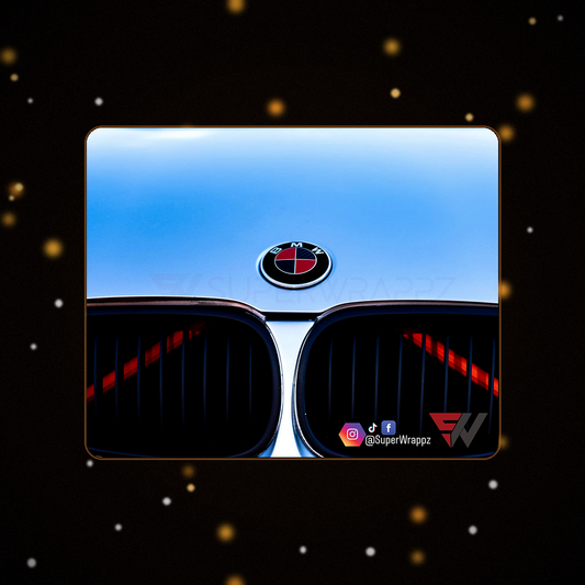 Black Red Carbon BMW badge overlay — SuperWrappz hero
