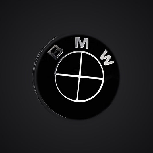 Full Black Gloss BMW badge overlay — SuperWrappz hero. Compatible with BMW — Not Genuine BMW Parts.