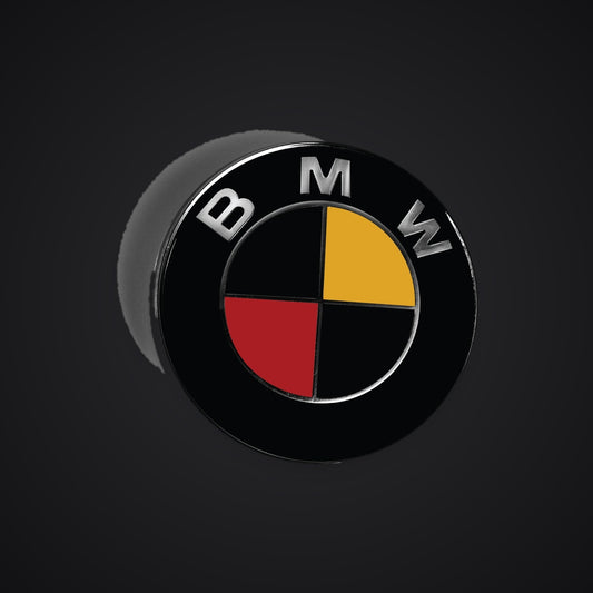 Germany Belgium Flag BMW badge overlay — SuperWrappz hero. Compatible with BMW — Not Genuine BMW Parts.