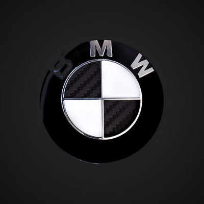 Half Black Carbon V1 BMW Badge Overlay — Compatible with E/F Series | SuperWrappz