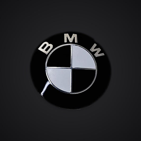 Half Black Gloss BMW badge overlay — SuperWrappz hero. Compatible with BMW — Not Genuine BMW Parts.