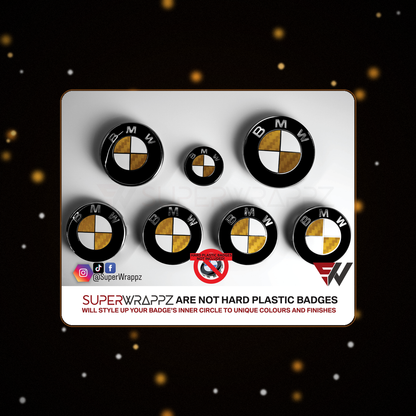 Half gold carbon BMW badge overlay — SuperWrappz hero
