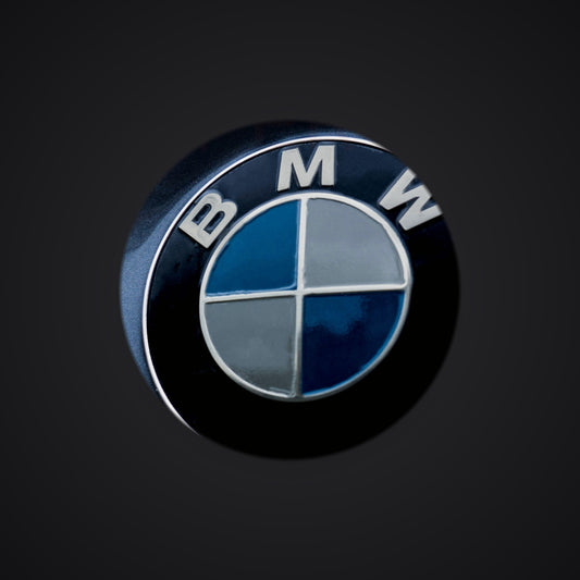 Light Smoke BMW badge tint, 9-piece, fitted — SuperWrappz hero. Compatible with BMW — Not Genuine BMW Parts.