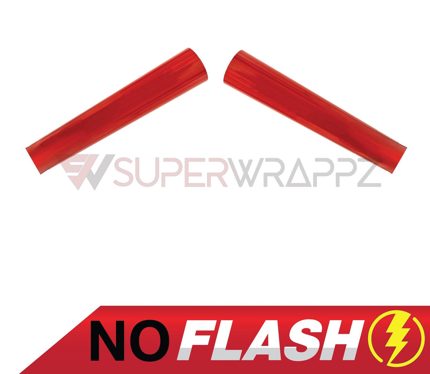 SuperWrappz red reflective V-brace kit — two pre-cut vinyl strips shown isolated on white. Compatible with BMW — Not Genuine BMW Parts.