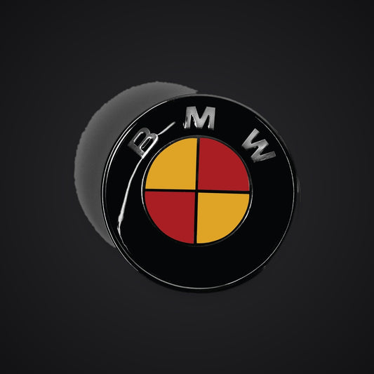 Spain Flag BMW badge overlay — SuperWrappz hero. Compatible with BMW — Not Genuine BMW Parts.