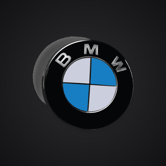 White blue gloss BMW badge overlay — SuperWrappz hero. Compatible with BMW — Not Genuine BMW Parts.
