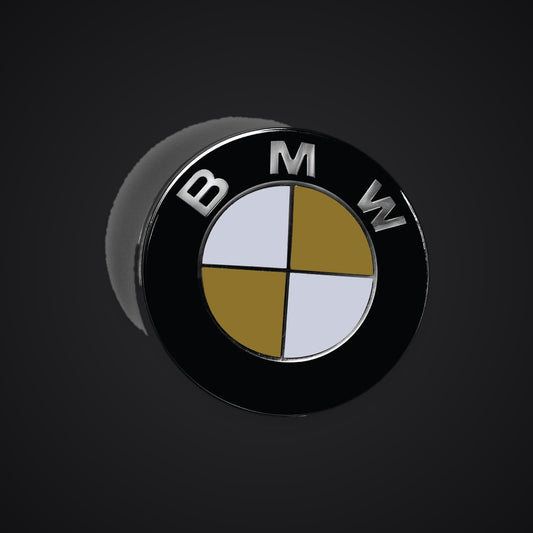 White Gold Gloss BMW badge overlay — SuperWrappz hero. Compatible with BMW — Not Genuine BMW Parts.