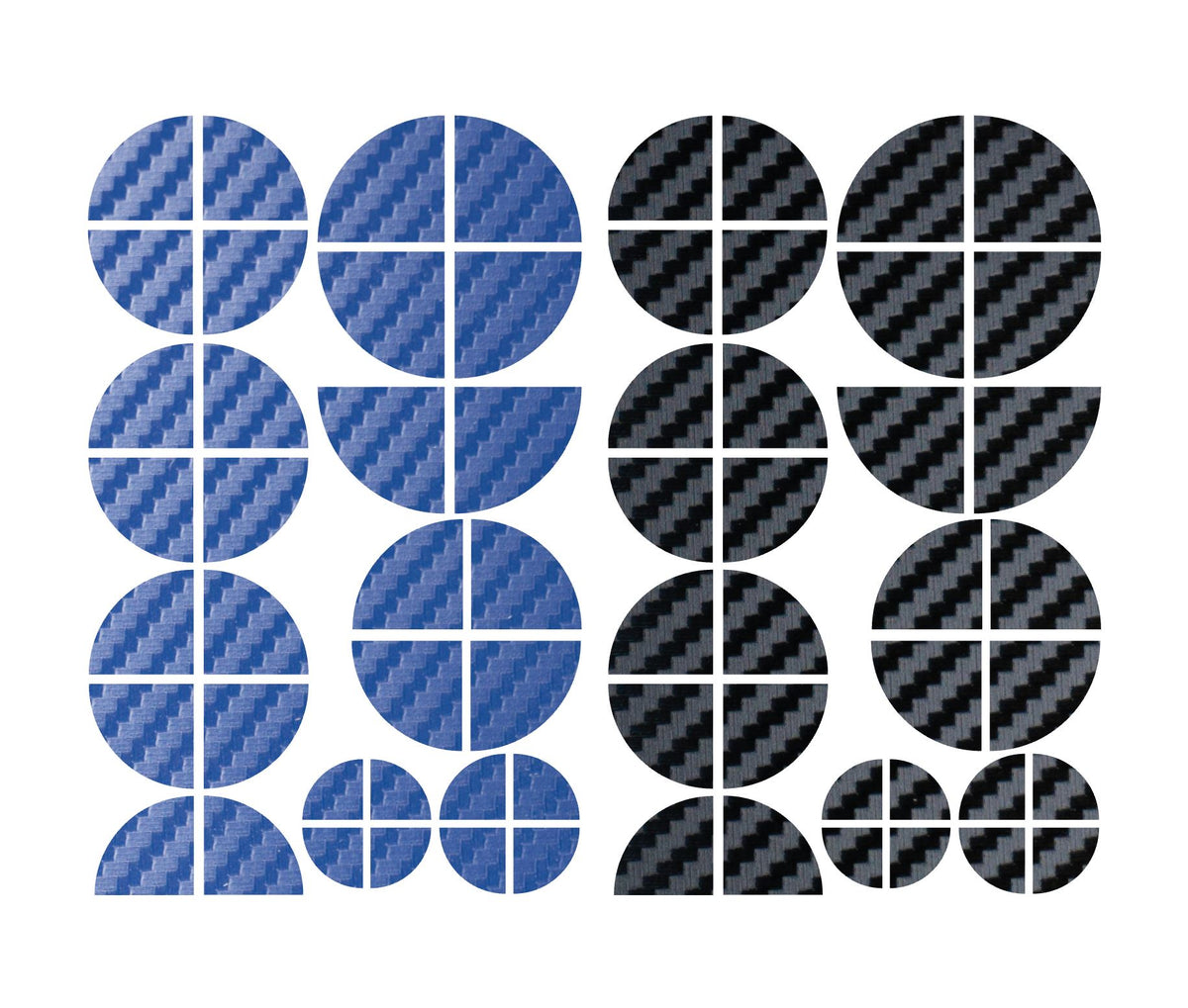 Black & Dark Blue Carbon BMW badge overlay, shown uncut on its adhesive backing sheet before application