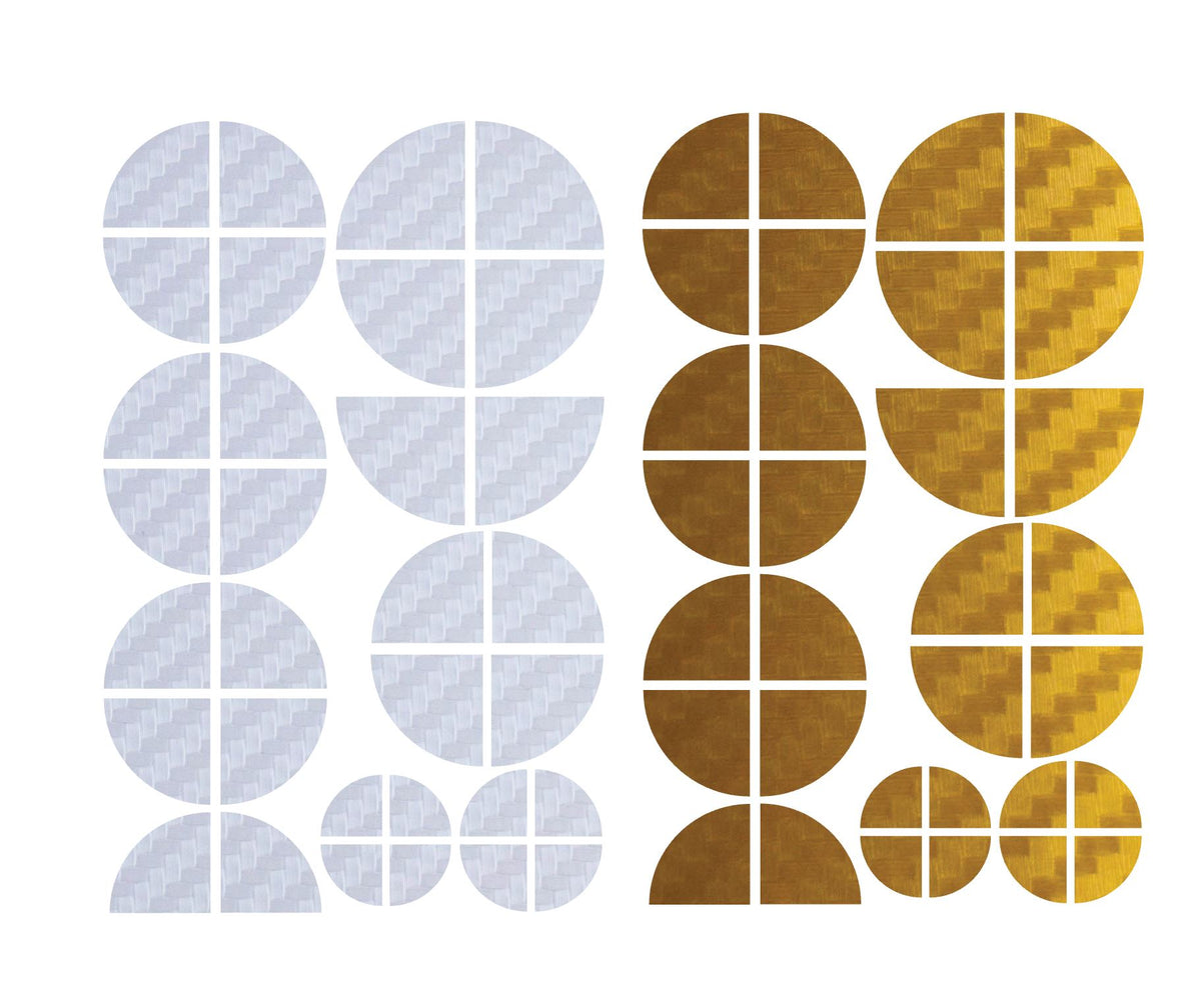 White & Gold Carbon BMW badge overlay, uncut on its adhesive backing sheet