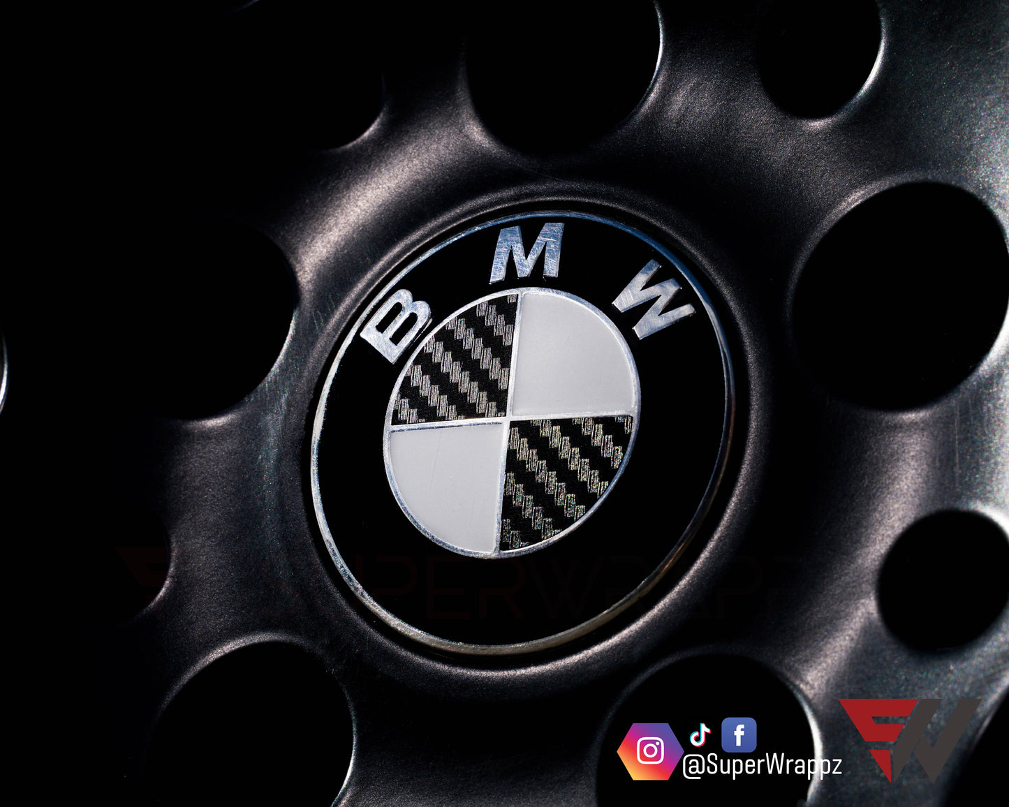 Half Black Carbon V1 BMW Badge Overlay — Compatible with E/F Series | SuperWrappz