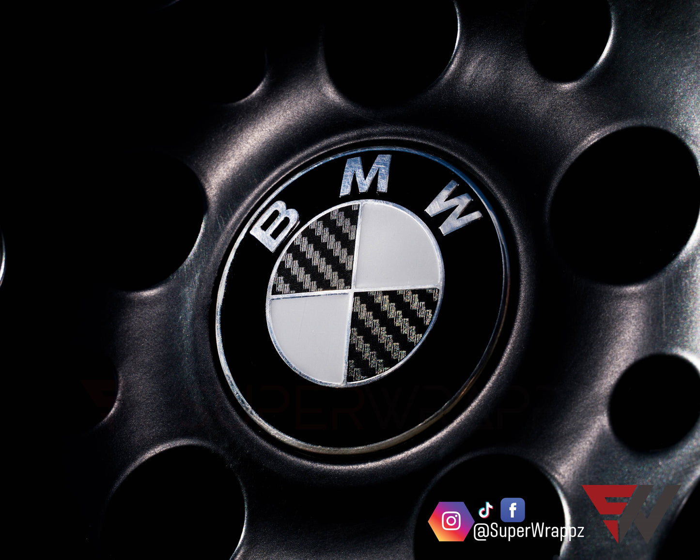Half Black Carbon V2 BMW Badge Overlay — Compatible with F40/G20/G30 (2017+) | SuperWrappz