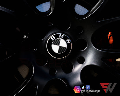 Half Black Carbon V1 BMW Badge Overlay — Compatible with E/F Series | SuperWrappz