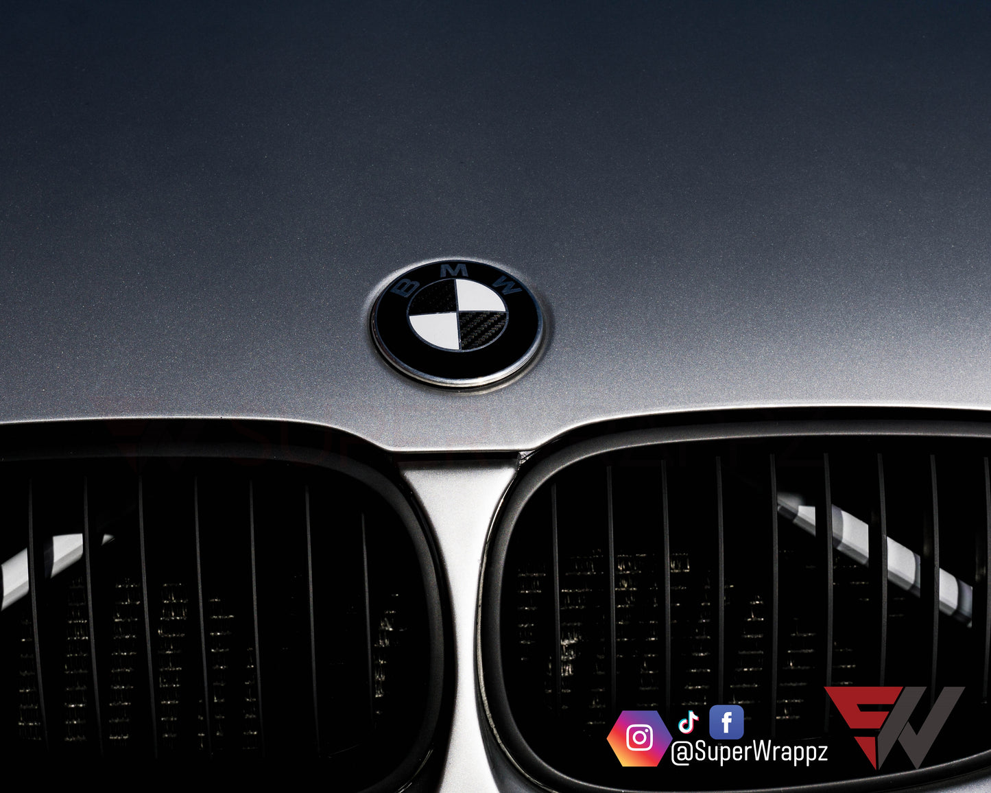 Half Black Carbon V1 BMW Badge Overlay — Compatible with E/F Series | SuperWrappz