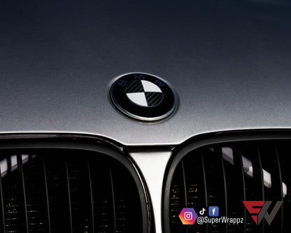 Half Black Carbon V1 BMW Badge Overlay — Compatible with E/F Series | SuperWrappz