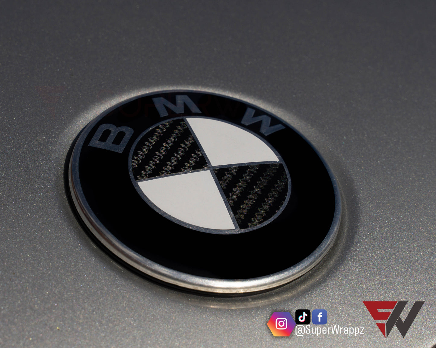 Half Black Carbon V1 BMW Badge Overlay — Compatible with E/F Series | SuperWrappz