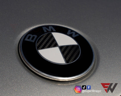 Half Black Carbon V1 BMW Badge Overlay — Compatible with E/F Series | SuperWrappz