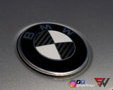 HALF BLACK CARBON Badge Emblem Overlay FOR BMW Sticker VINYL 2 QUADRANTS COVERED FITS YOUR BMW'S HOOD TRUNK RIMS STEERING WHEEL
