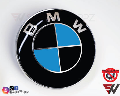Black & Baby Blue Gloss V1 BMW Badge Overlay — Compatible with E/F Series | SuperWrappz
