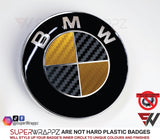 Black & Gold Carbon Badge Emblem Overlay FOR BMW Sticker Vinyl 2 Quadrants covered in each colour FITS YOUR BMW'S Hood Trunk Rims Steering Wheel