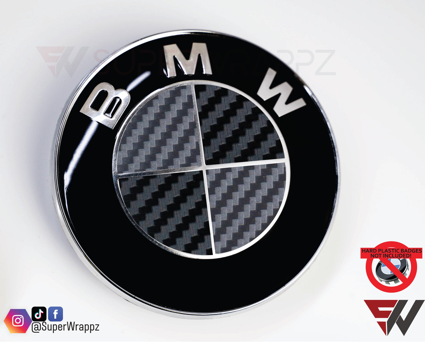 Black & Anthracite Carbon V1 BMW Badge Overlay — Compatible with E/F Series | SuperWrappz